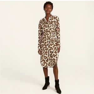 🌸 J. Crew Tie-front silk shirtdress in dusty leopard